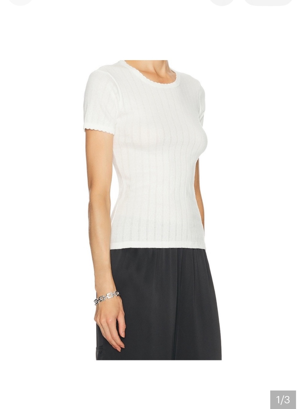 LESET White Ribbed Short-Sleeve Crewneck Pointelle Top